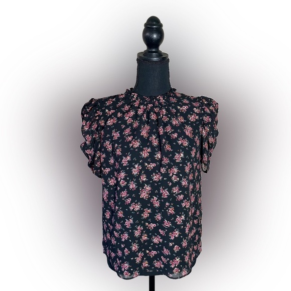 1. State Tops - 1.State Romantic Bloom Floral Top Black Pink Blouse Women’s Size Small